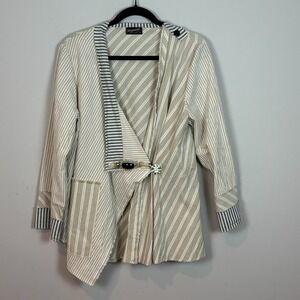 Beige & White Striped Asymmetrical Blazer Jacket